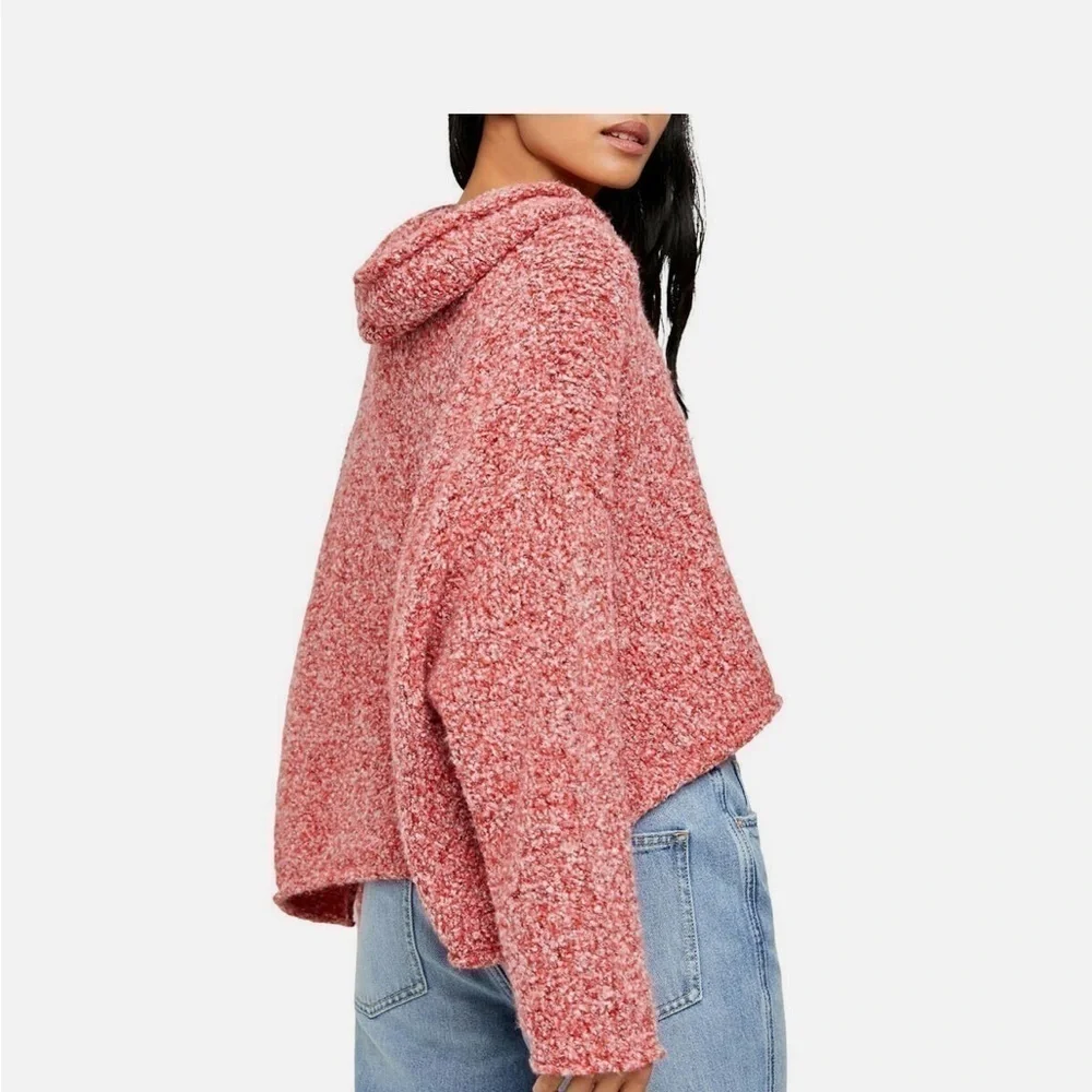 Free People BFF Cowl Neck Soft Knit Sweater | XS pink orange white turtleneck